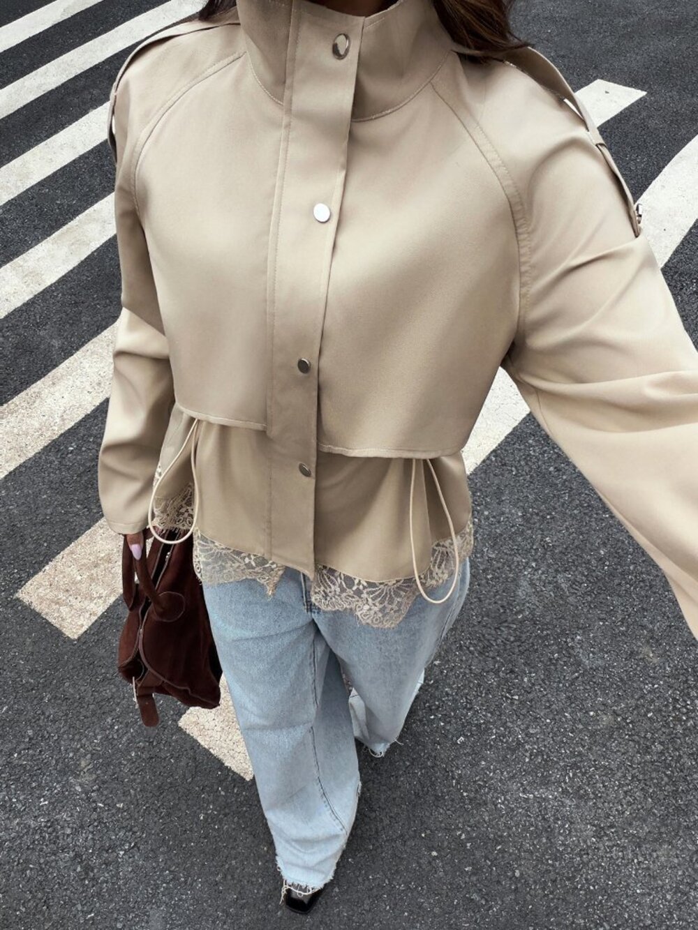 Apricot Casual Women's Chic Funnel Neck Short Trench Coat - Picture 3 of 10
